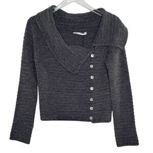 Zara Knit Sweater Top With Side Buttons M NEW Gray Off Shoulder Asymmetric